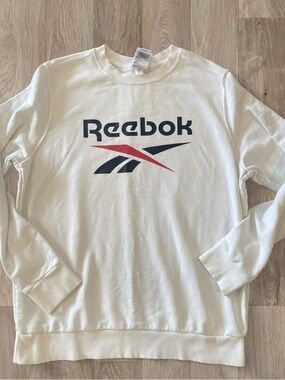 Reebok White Sweatshirt with Navy and Red Logo